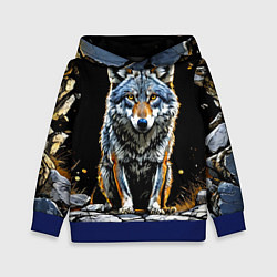 Толстовка-худи детская Волк на черном, цвет: 3D-синий