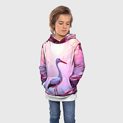 Толстовка-худи детская Аист в розовых облаках, цвет: 3D-белый — фото 2