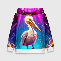 Толстовка-худи детская Пеликан в сиянии лучей, цвет: 3D-белый