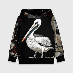 Толстовка-худи детская Пеликан на черном, цвет: 3D-черный