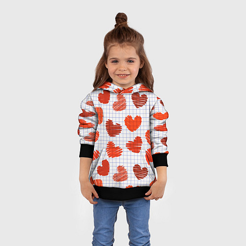 Детская толстовка Сердца на бумаге / 3D-Черный – фото 4