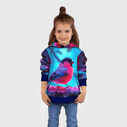 Толстовка-худи детская Розовый снегирь, цвет: 3D-синий — фото 2