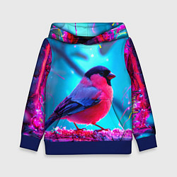 Толстовка-худи детская Розовый снегирь, цвет: 3D-синий
