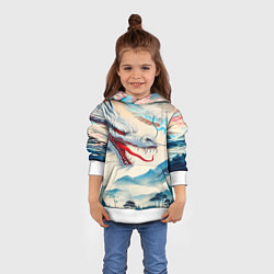 Толстовка-худи детская Дракон на фоне японского пейзажа, цвет: 3D-белый — фото 2