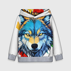 Толстовка-худи детская Волк яркий арт, цвет: 3D-меланж