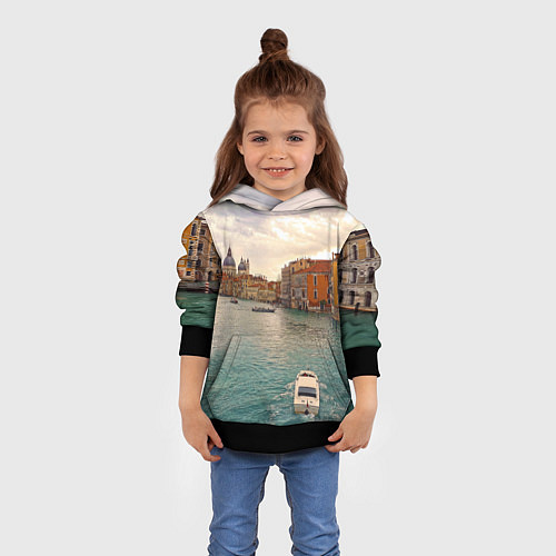 Детская толстовка Гранд-канал Венеции - городской пейзаж / 3D-Черный – фото 4