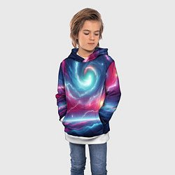 Толстовка-худи детская Spiral neon galaxy - ai art fantasy, цвет: 3D-белый — фото 2