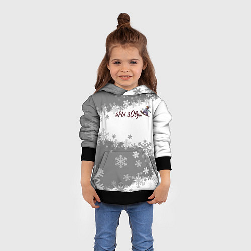 Детская толстовка Горы зовут сноуборд серый / 3D-Черный – фото 4