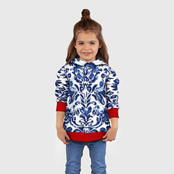 Толстовка-худи детская Гжель русский узор акварель, цвет: 3D-красный — фото 2