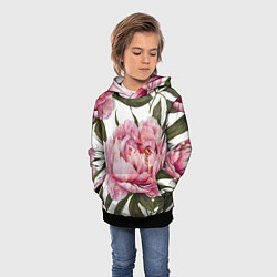 Толстовка-худи детская Розовые пионы на белом, цвет: 3D-черный — фото 2