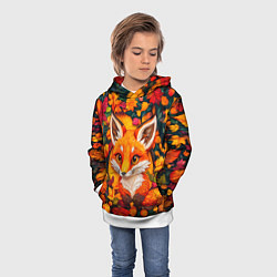Толстовка-худи детская Лисенок в осенних листьях, цвет: 3D-белый — фото 2