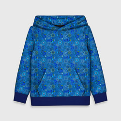 Толстовка-худи детская Этнический синий деревенский абстрактный узор, цвет: 3D-синий