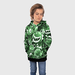 Толстовка-худи детская Растения против зомби в зеленом цвете, цвет: 3D-черный — фото 2