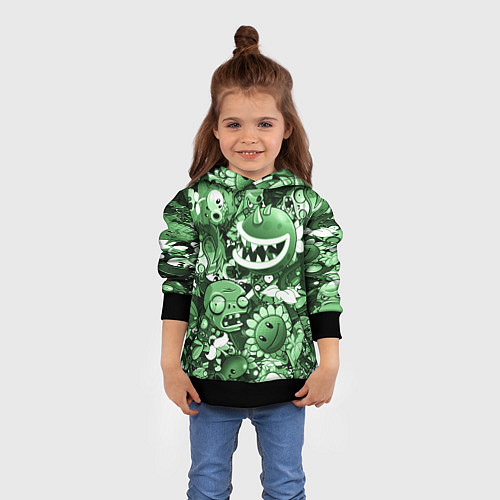 Детская толстовка Растения против зомби в зеленом цвете / 3D-Черный – фото 4