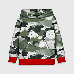 Толстовка-худи детская Зеленый фактурный камуфляж, цвет: 3D-красный