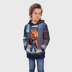 Толстовка-худи детская Крутой капибара с пистолетом - киберпанк фантазия, цвет: 3D-синий — фото 2