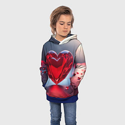 Толстовка-худи детская Хрустальное красное сердце на сером фоне с боке, цвет: 3D-синий — фото 2