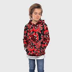 Толстовка-худи детская Хохлома - красная роспись, цвет: 3D-белый — фото 2