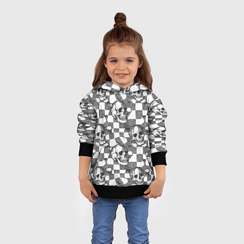 Детская толстовка Черепа и клетчатый фон с дырами / 3D-Черный – фото 4