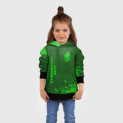 Толстовка-худи детская Cyberpunk 2077 - green gradient вертикально, цвет: 3D-черный — фото 2