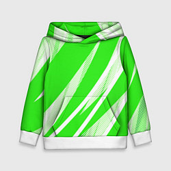 Толстовка-худи детская Яблочный зелёный абстракция с полосами, цвет: 3D-белый