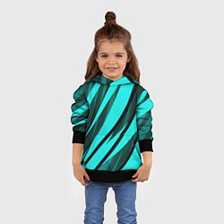 Толстовка-худи детская Неоновый голубой с чёрным абстракция с полосами, цвет: 3D-черный — фото 2