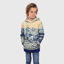Толстовка-худи детская Храм на фоне современного города, цвет: 3D-синий — фото 2