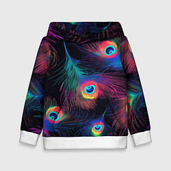 Толстовка-худи детская Павлиньи перья - разные оттенки, цвет: 3D-белый