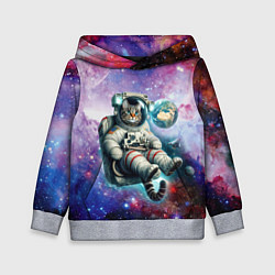 Толстовка-худи детская Brave cat in space - ai art, цвет: 3D-меланж