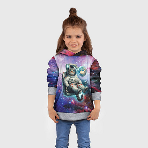 Детская толстовка Brave cat in space - ai art / 3D-Меланж – фото 4