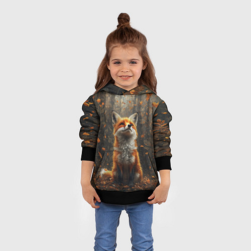 Детская толстовка Довольный лис в лесной чаще / 3D-Черный – фото 4