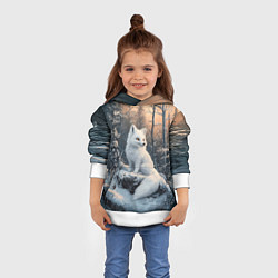 Толстовка-худи детская Белый лисенок в зимнем лесу, цвет: 3D-белый — фото 2