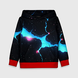 Толстовка-худи детская Голубой разлом в черной текстуре, цвет: 3D-красный