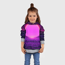 Толстовка-худи детская Синтвейв ретровейв неоновый узор и солнце, цвет: 3D-меланж — фото 2