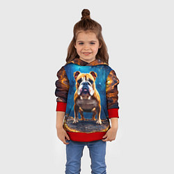 Толстовка-худи детская Бульдог в космосе, цвет: 3D-красный — фото 2