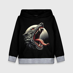 Толстовка-худи детская Волчья морда на фоне луны - нейроарт, цвет: 3D-меланж