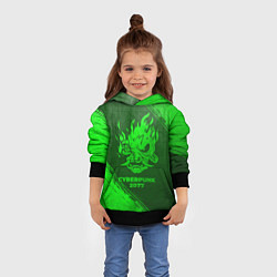 Толстовка-худи детская Cyberpunk 2077 - green gradient, цвет: 3D-черный — фото 2