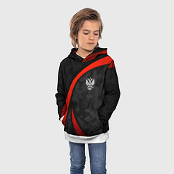 Толстовка-худи детская Герб России - черный камуфляж, цвет: 3D-белый — фото 2
