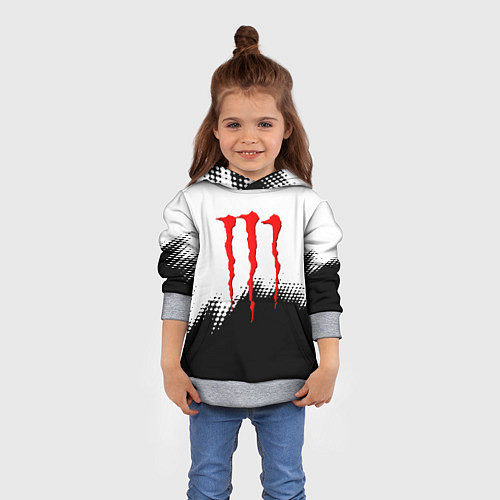Детская толстовка Monster energy чёрно белые краски / 3D-Меланж – фото 4