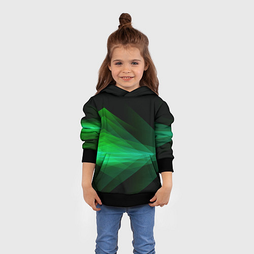 Детская толстовка Неоновая зеленая абстракция на черном фоне / 3D-Черный – фото 4
