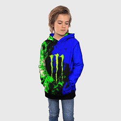 Толстовка-худи детская Monster energy кислотный огонь, цвет: 3D-черный — фото 2
