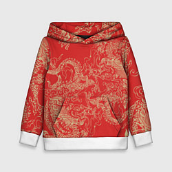 Толстовка-худи детская Золотые драконы на красном, цвет: 3D-белый