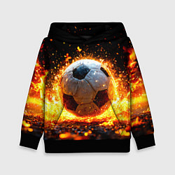 Толстовка-худи детская Футбольный мяч в огне, цвет: 3D-черный