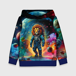 Толстовка-худи детская Лев бравый космонавт - неоновый космос, цвет: 3D-синий