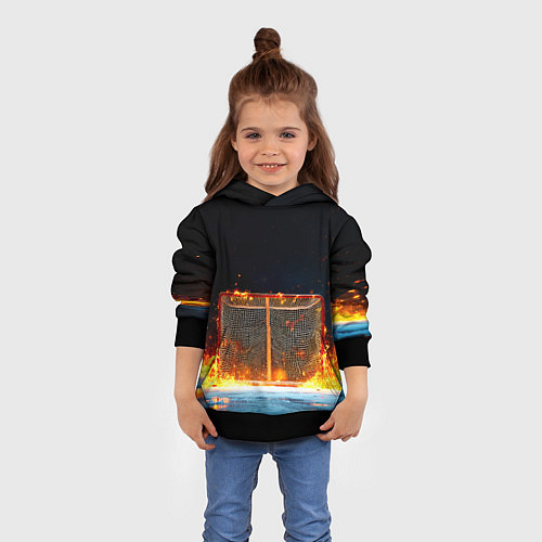 Детская толстовка Хоккейные ворота в огне / 3D-Черный – фото 4