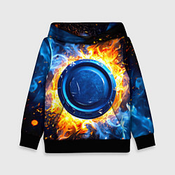 Толстовка-худи детская Шайба в синем пламени, цвет: 3D-черный