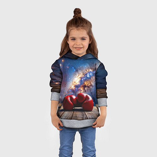 Детская толстовка Боксерские перчатки в космосе / 3D-Меланж – фото 4