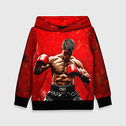 Толстовка-худи детская Кикбоксер в красном, цвет: 3D-черный