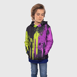 Толстовка-худи детская Желтая и фиолетовая краска на черном, цвет: 3D-синий — фото 2