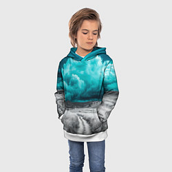 Толстовка-худи детская Монохромное поле и сине-зеленое небо - природный п, цвет: 3D-белый — фото 2